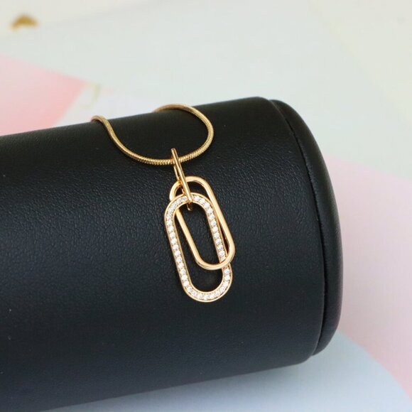 "Rose Gold Dual Link Pendant with Sparkling Crystal Detailing, XPPT1512 - Picture 11 of 11